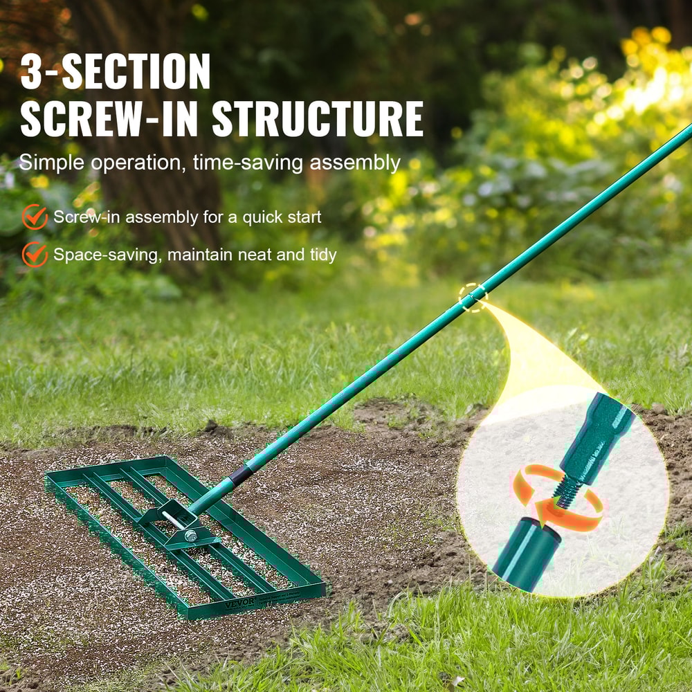 Heavy duty Lawn Leveling Rake, steel extended handle lawn leveler for garden, golf lawn, farm care