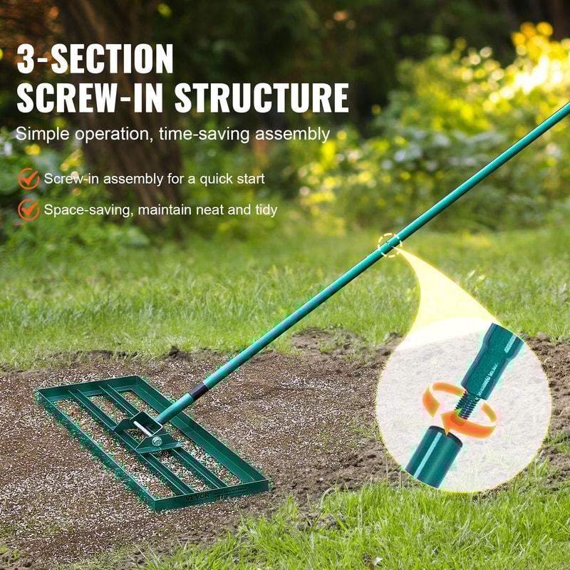 Heavy duty Lawn Leveling Rake, steel extended handle lawn leveler for garden, golf lawn, farm care