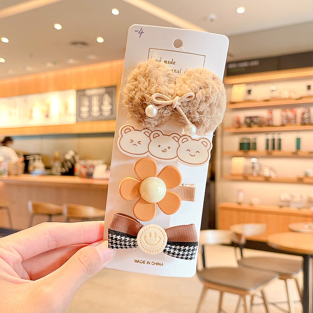 Plush Cartoon Flower Bow Hairpins For Girls Children Cute Sweet Barrettes Kid Hair Accessories 6
