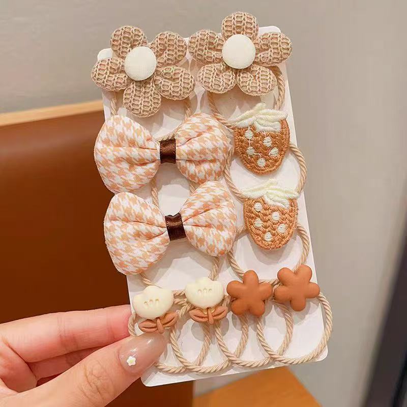 Bow Headband for Little Girls, Cute Milk Coffee Colored Hair Rope for Girls, Rubber Band for Tying Hair