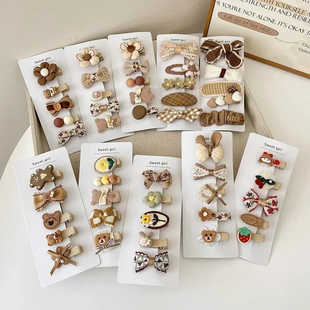Plush Hairpin For Toddler Sweet Kids Hair Clip Beige Coffee Color Series Kawaii Bowknot Autumn Wint 0