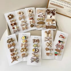 plush hairpin for toddler, sweet kids hair clip beige coffee color series, kawaii bowknot autumn winter headwear