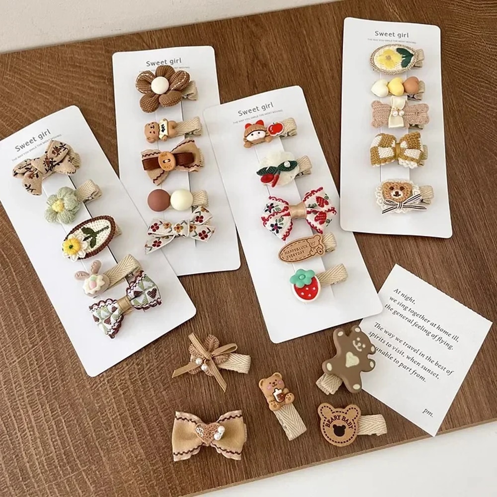 Plush Hairpin For Toddler Sweet Kids Hair Clip Beige Coffee Color Series Kawaii Bowknot Autumn Wint 2