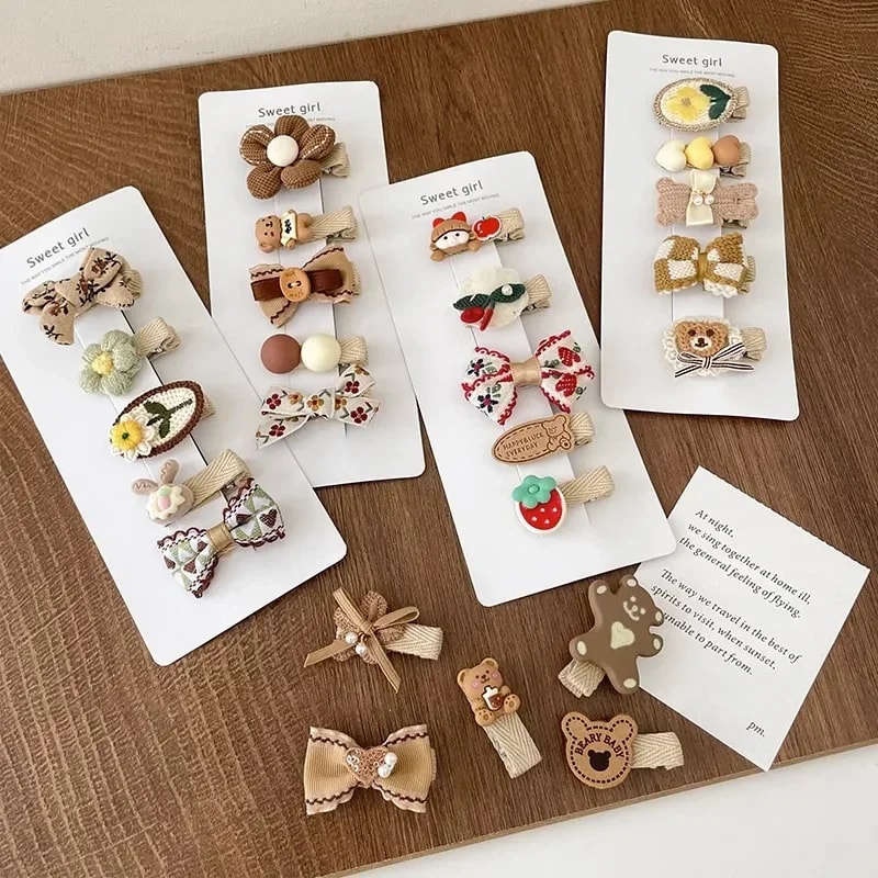 Plush Hairpin For Toddler Sweet Kids Hair Clip Beige Coffee Color Series Kawaii Bowknot Autumn Wint 2