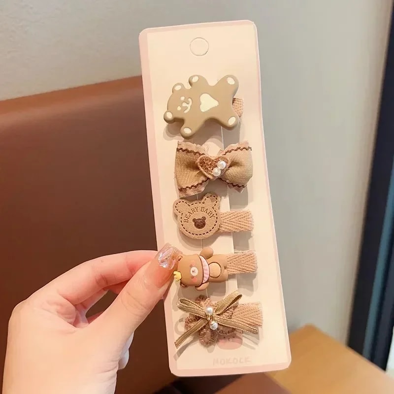Plush Hairpin For Toddler Sweet Kids Hair Clip Beige Coffee Color Series Kawaii Bowknot Autumn Wint 6