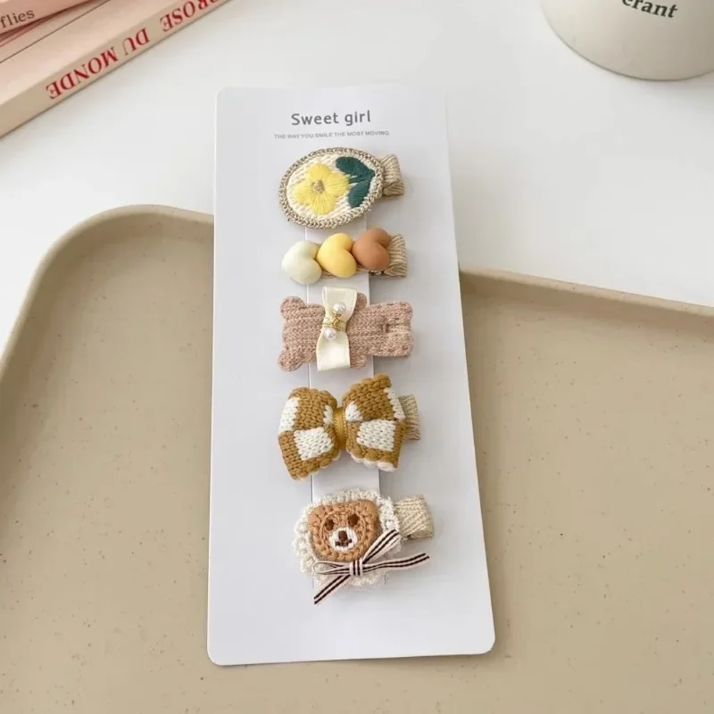 Plush Hairpin For Toddler Sweet Kids Hair Clip Beige Coffee Color Series Kawaii Bowknot Autumn Wint 7