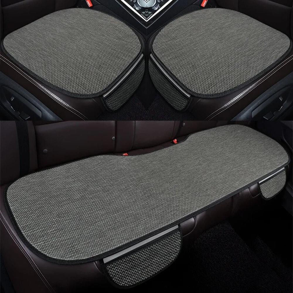 Burlap Car Seat Cushion Three Piece Set Natural Fiber Auto Seat Protection Kit 4