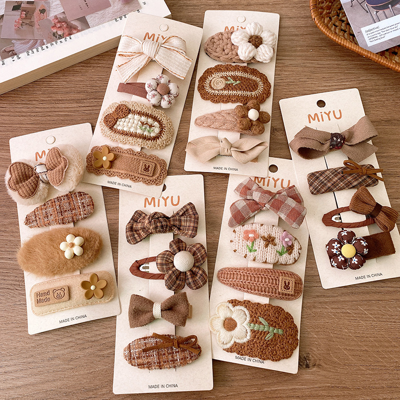 Baby Hair Drop Clips Korea Fashion, Coffee Warm Color Wool Knit Hairpins, Kid Girls Cotton BB Hair Clamp Barrettes