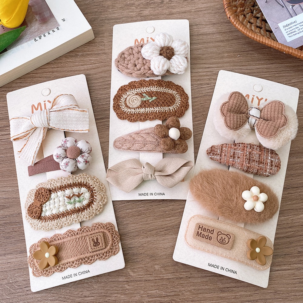 Baby Hair Drop Clips Korea Fashion, Coffee Warm Color Wool Knit Hairpins, Kid Girls Cotton BB Hair Clamp Barrettes