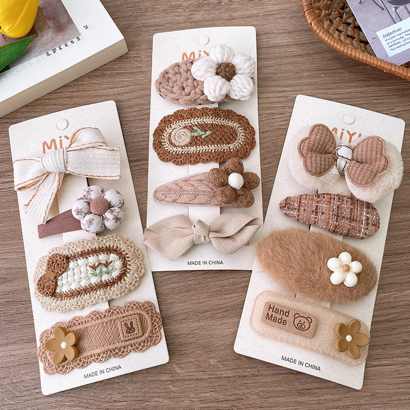 Baby Hair Drop Clips Korea Fashion, Coffee Warm Color Wool Knit Hairpins, Kid Girls Cotton BB Hair Clamp Barrettes