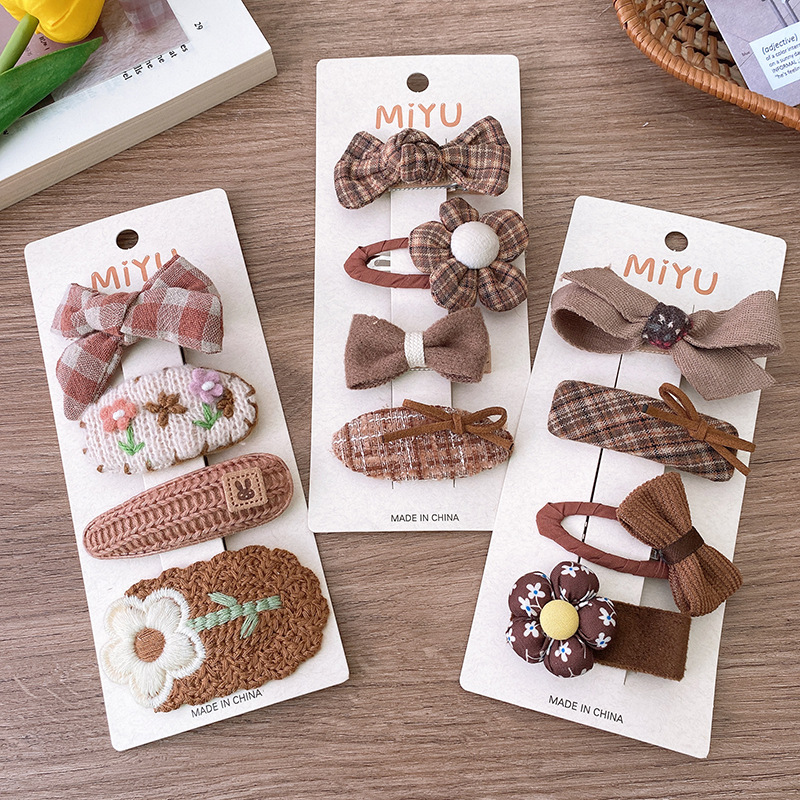 Baby Hair Drop Clips Korea Fashion, Coffee Warm Color Wool Knit Hairpins, Kid Girls Cotton BB Hair Clamp Barrettes