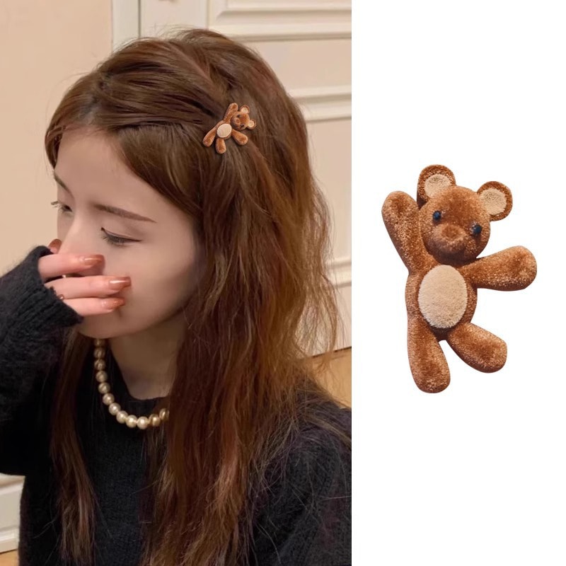 Sweet Cartoon Bear Hairpin Cute Flocking Metal Hair Clip Side Barrette Fashion Hair Accessories For 0