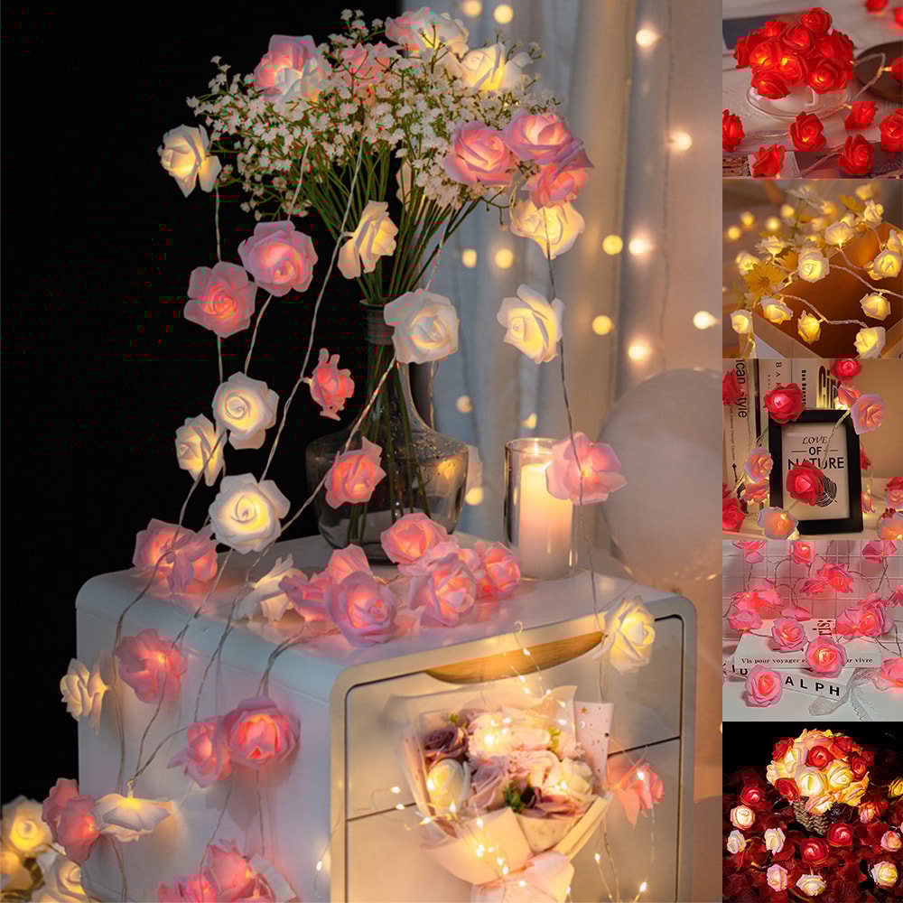 Rose String Lights, Flower Garland Fairy Lights for Valentine, Wedding, Christmas Party