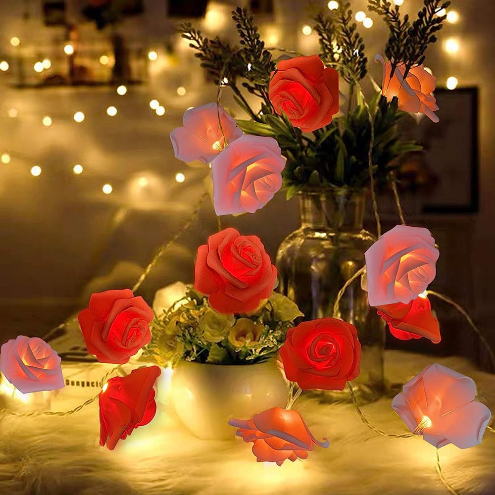 Rose String Lights, Flower Garland Fairy Lights for Valentine, Wedding, Christmas Party