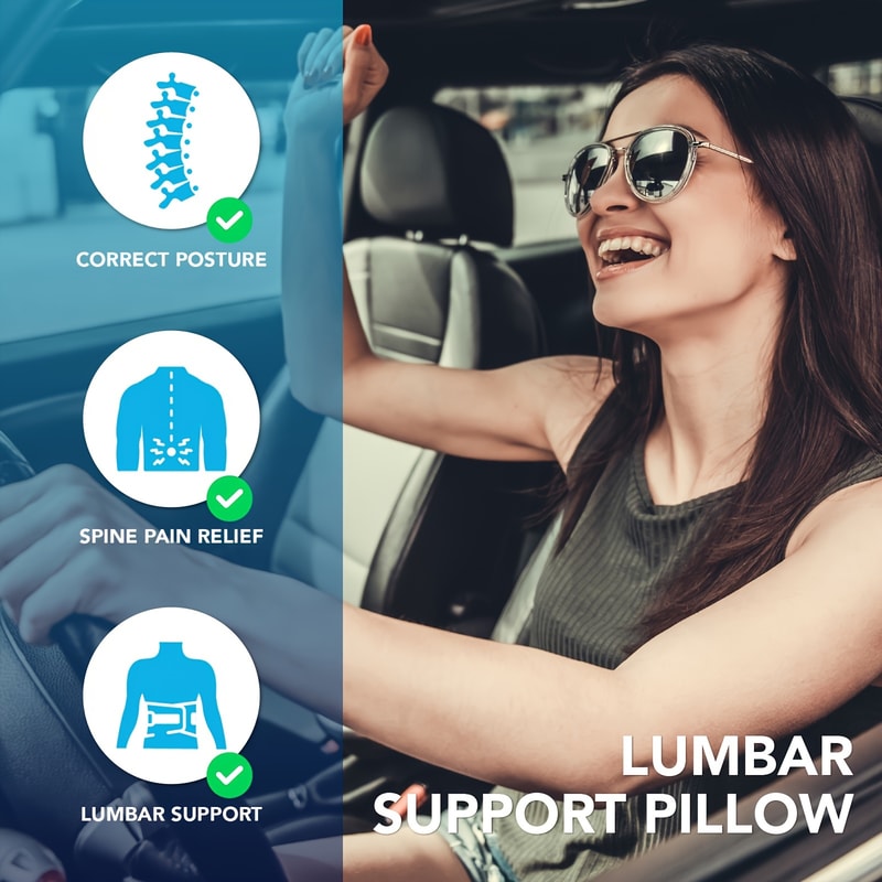 Multi-Use Memory Foam Car Seat Cushion, Back Support Pad for Lumbar Pain Relief, Driver's Car Cushion