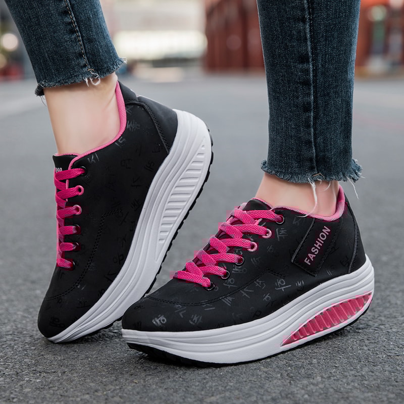 Breathable Ladies Casual Sports Shoes Comfortable Wedge Heel Sneakers Laceup Thick Sole 2
