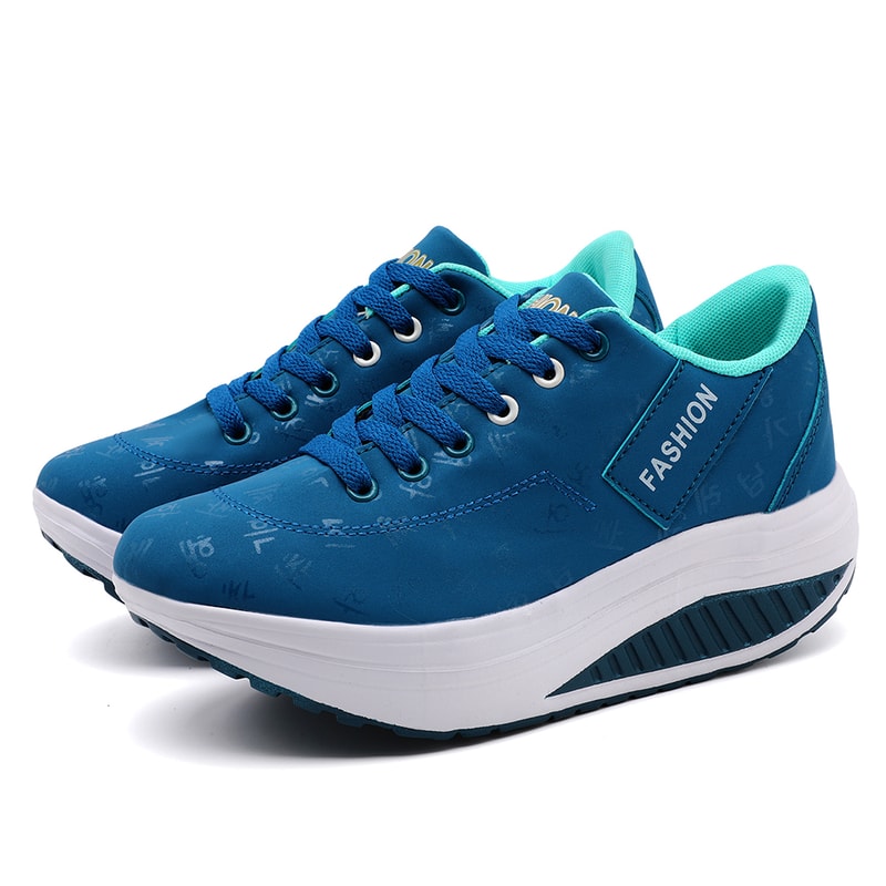 Breathable Ladies Casual Sports Shoes Comfortable Wedge Heel Sneakers Laceup Thick Sole 6