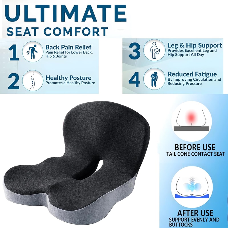 Lumbar Support Pillow for Car Seat, Office Cushion, Memory Foam Waist Pillow for Back Pain Relief