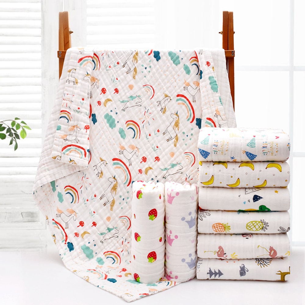 4 Layers Gauze Washcloth, Infant Swaddle, Cotton Baby Bath Towel for Boys and Girls