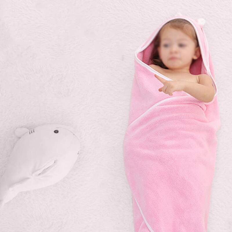 Soft Baby Bath Towel Swaddle Wrap for Girl Boy, Coral Fleece Hooded Newborn Blanket, Toddler Bathrobe for Comfort