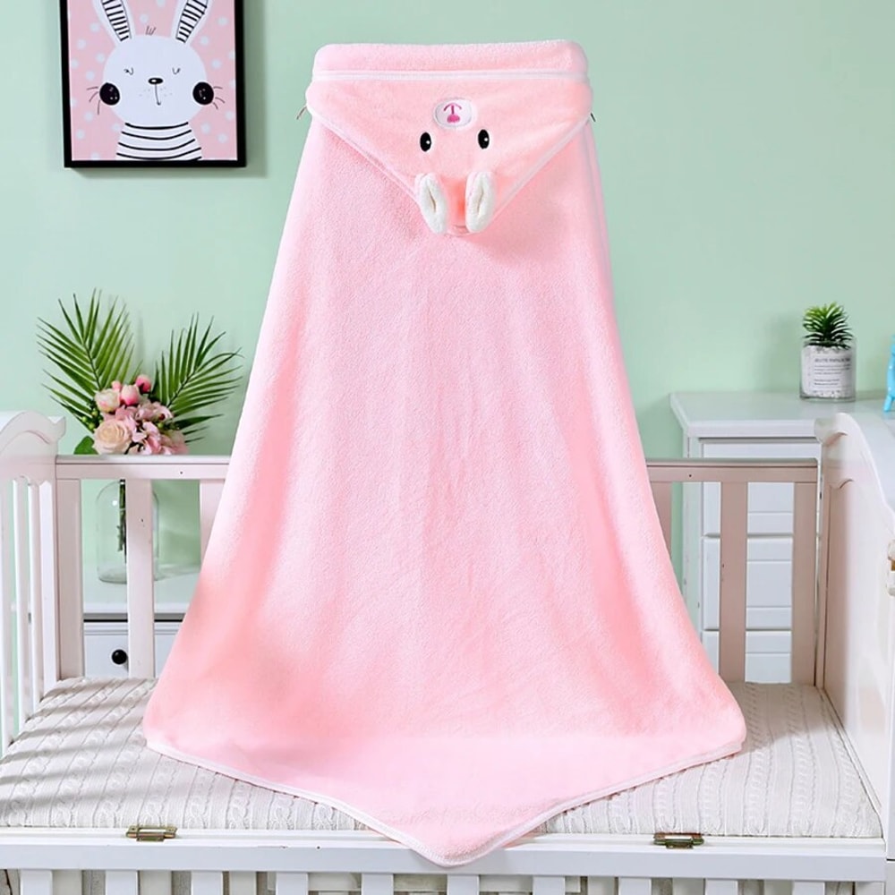 Soft Baby Bath Towel Swaddle Wrap for Girl Boy, Coral Fleece Hooded Newborn Blanket, Toddler Bathrobe for Comfort