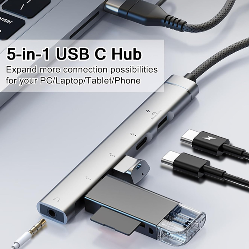 Universal Computer Docking Station Splitter, Audio Adapter OTG USB Hub to Laptop for PC Multiport Adapter