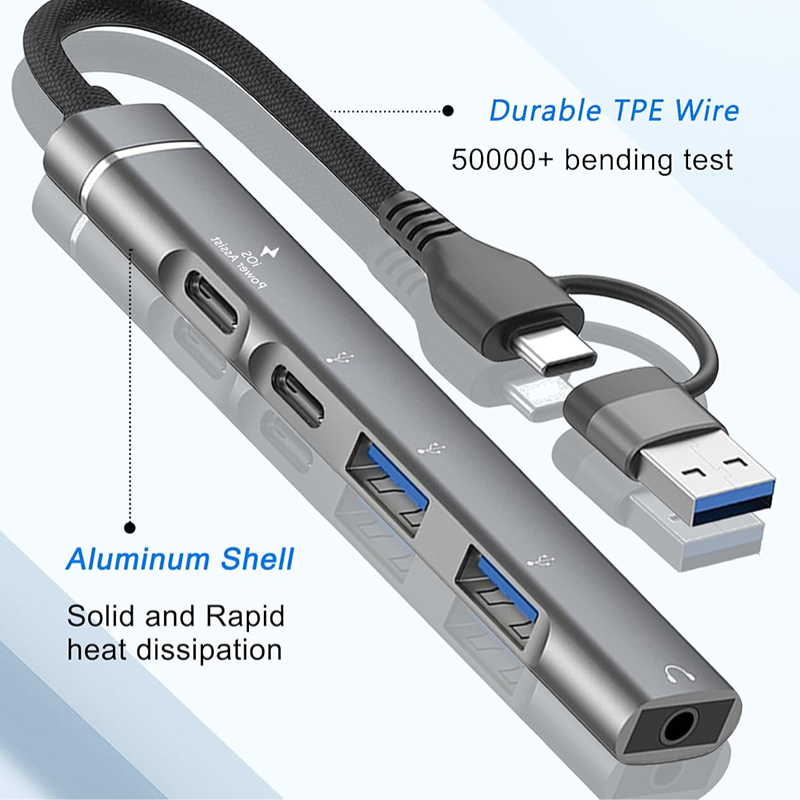 Universal Computer Docking Station Splitter, Audio Adapter OTG USB Hub to Laptop for PC Multiport Adapter