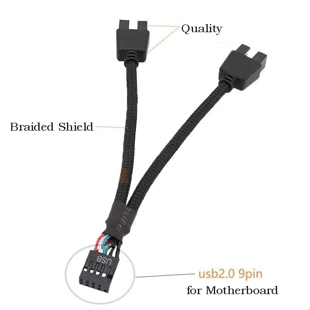 USB To Dual Splitter Computer Case Data Transfer Cable Braided Shield HUB Extend Line 1