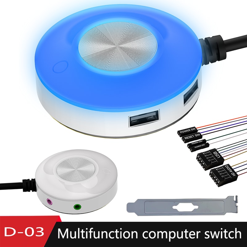 RGB Computer Desktop Switch Button 6Color With Dual USB Audio And Adhesive Start Button 1