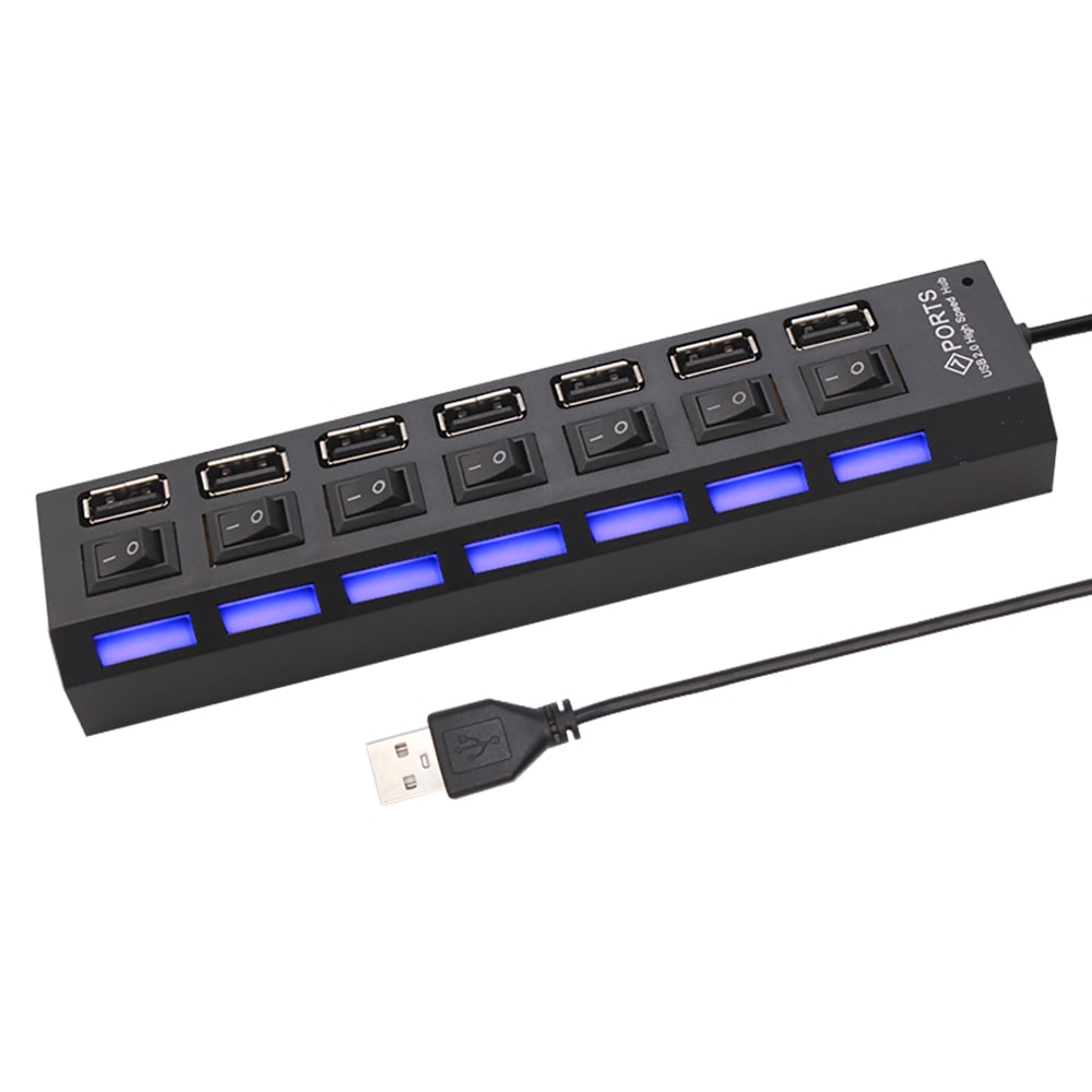 7 Ports USB Hub With Switch USB Multi USB Splitter Power Adapter For PC Laptops Accessories 0
