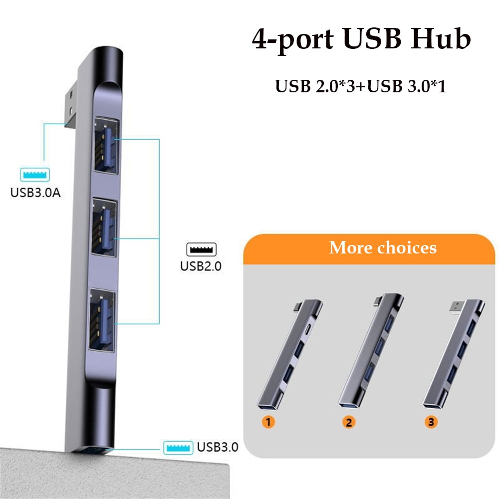 High-Speed 4Port USB Hub, USB Hub Type C Splitter, Multiport HUB for PC & Computer Accessories
