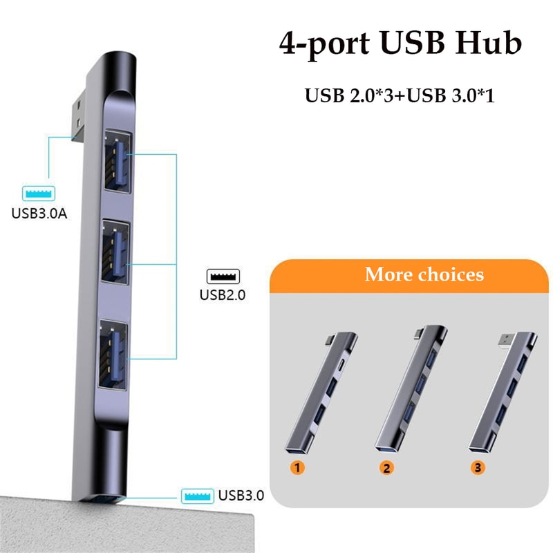 High-Speed 4Port USB Hub, USB Hub Type C Splitter, Multiport HUB for PC & Computer Accessories