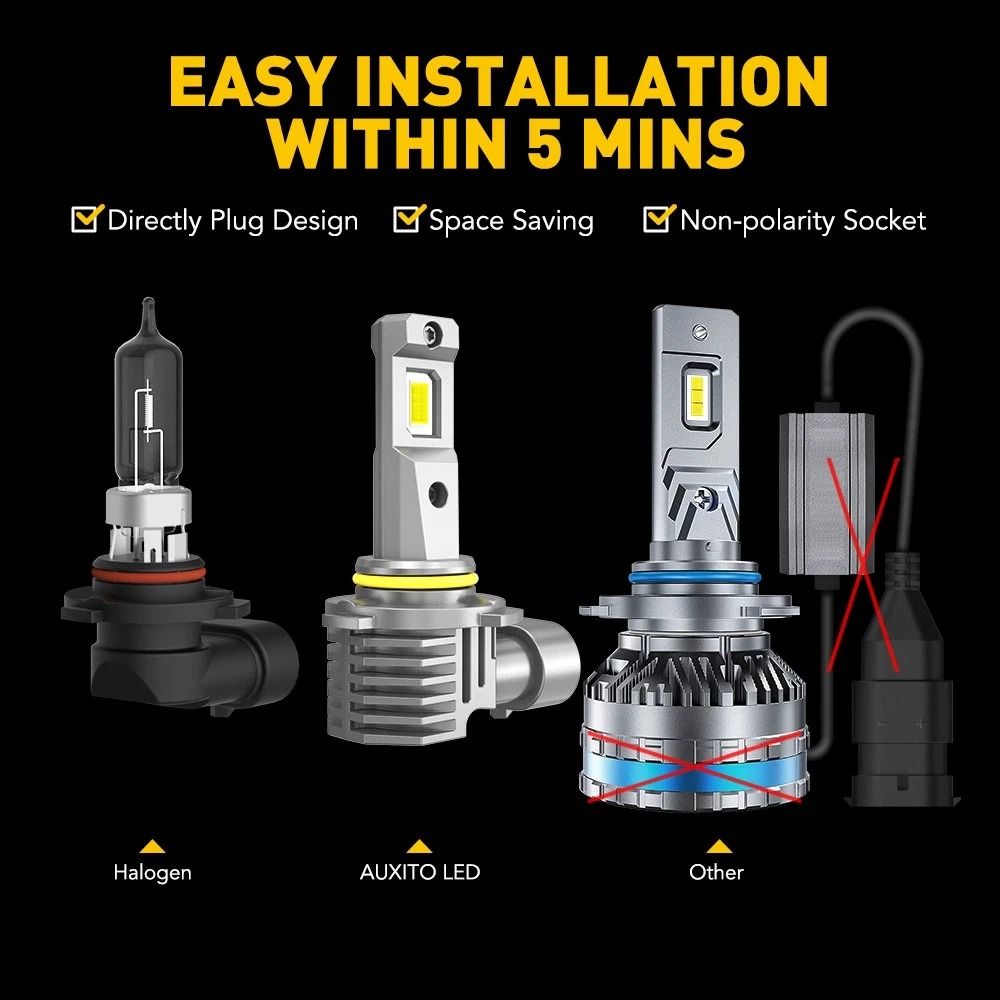 High Beam LED Headlight Bulbs Kit Super Bright White Light Energyefficient Long Life Simple Install 2