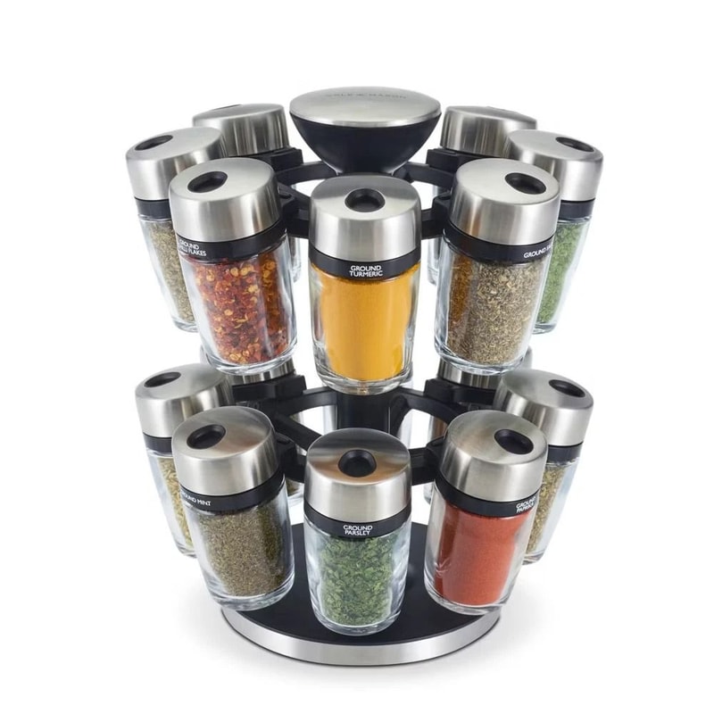 Spice Rack Carousel Premium Stainless Steel Lids Smooth Rotating Action Freestanding Herb And Spice 0