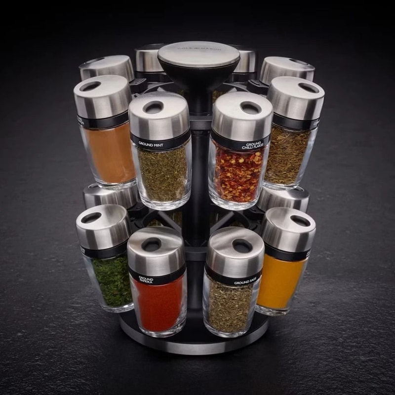 Spice Rack Carousel Premium Stainless Steel Lids Smooth Rotating Action Freestanding Herb And Spice 2