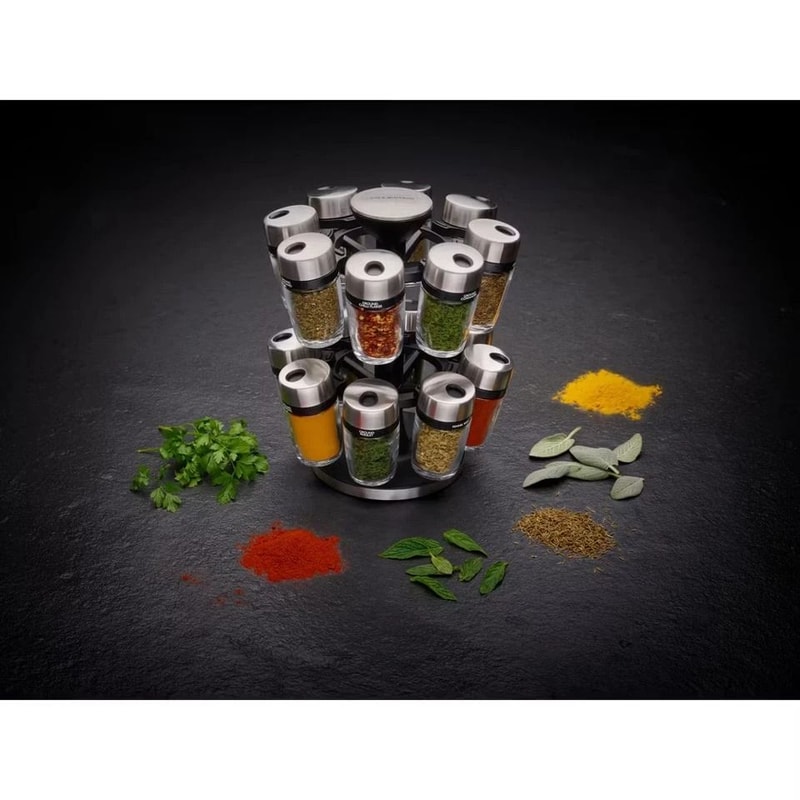 Spice Rack Carousel Premium Stainless Steel Lids Smooth Rotating Action Freestanding Herb And Spice 4