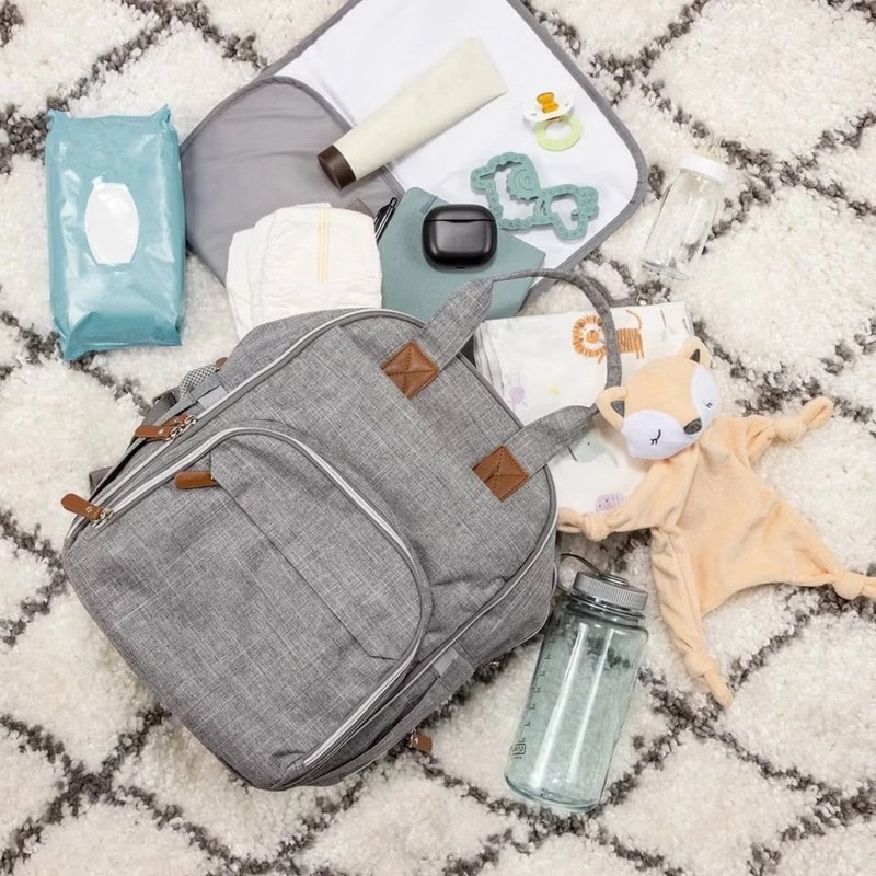 Diaper Bag Gray Functional And GenderNeutral Spacious Storage With Bottle Pockets Includes Changin 1