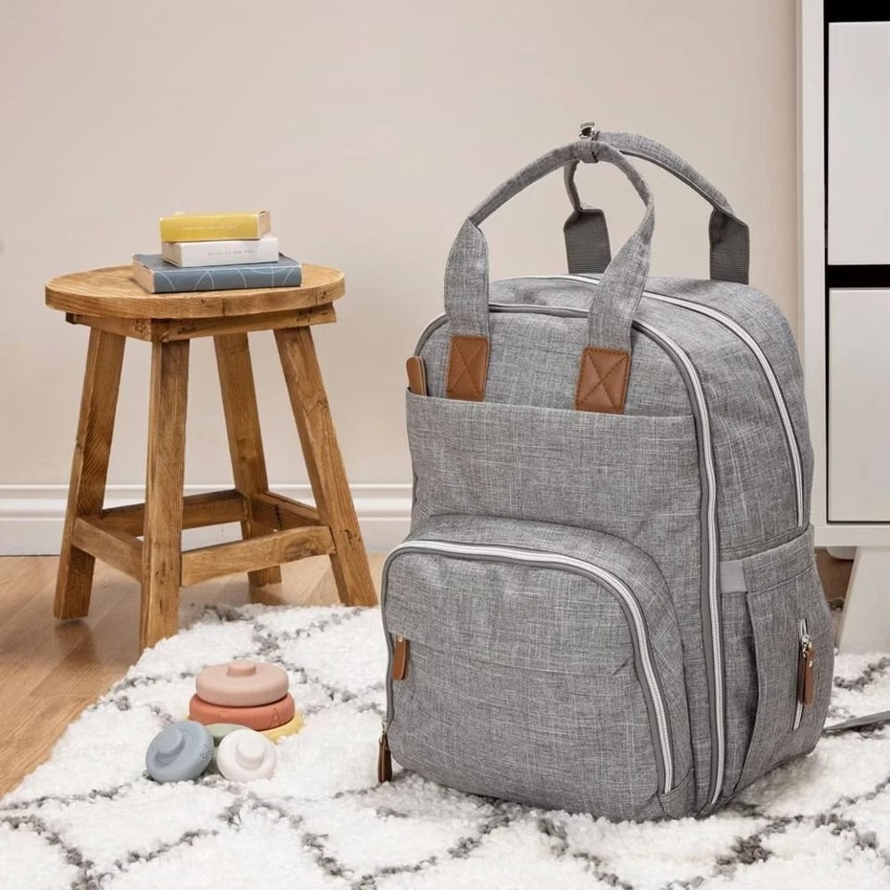Diaper Bag Gray Functional And GenderNeutral Spacious Storage With Bottle Pockets Includes Changin 2