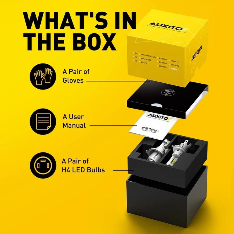 LED Headlight Kit Super Bright H4 Bulbs White Lumens Per Bulb 2