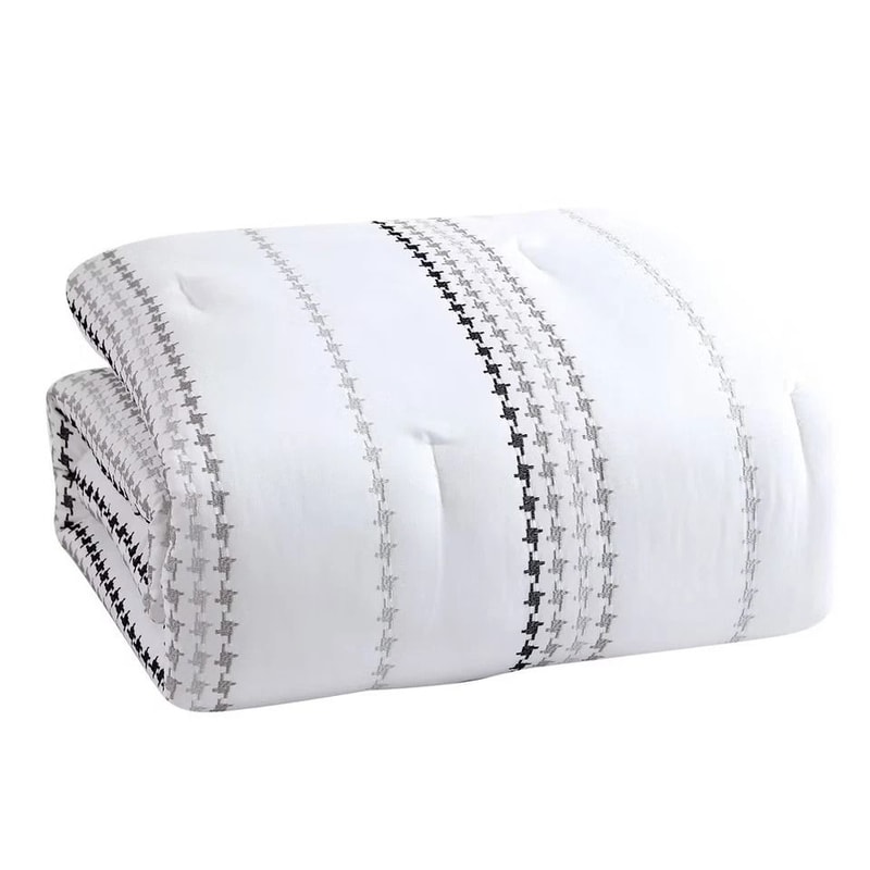 Elegant Comforter Set Embroidered Dots In GrayWhite Queen Includes Sheets Pillows And Bed Skirt 2