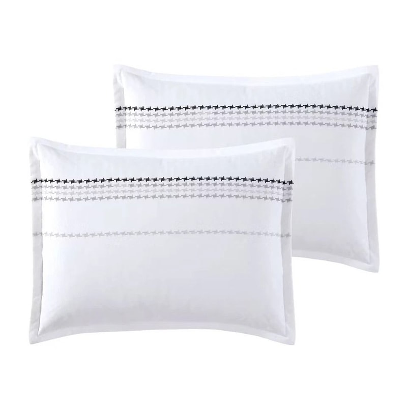 Elegant Comforter Set Embroidered Dots In GrayWhite Queen Includes Sheets Pillows And Bed Skirt 3