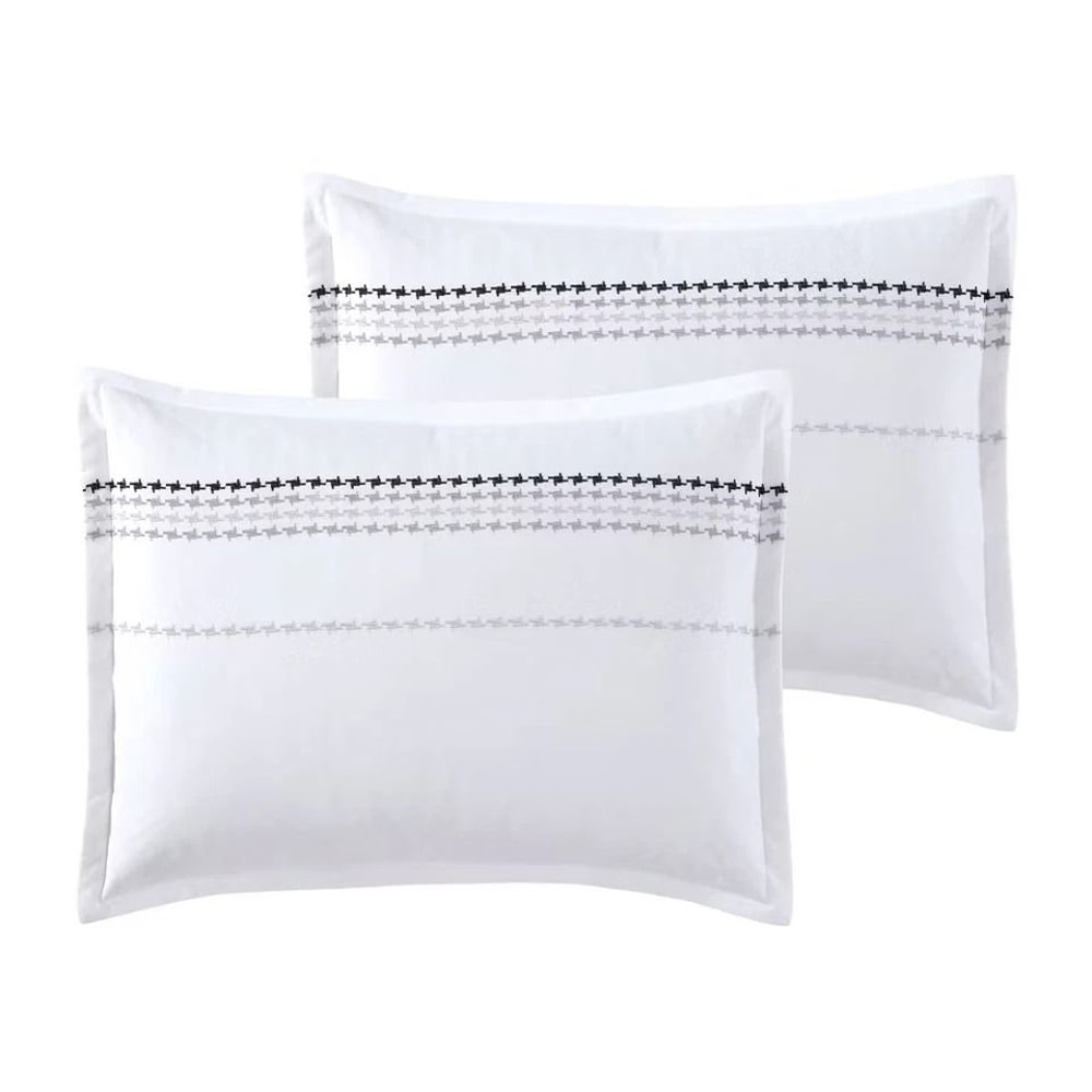 Elegant Comforter Set Embroidered Dots In GrayWhite Queen Includes Sheets Pillows And Bed Skirt 5