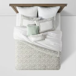 king floral comforter set green - threshold, luxury bedding with decorative pillows and bedskirt for cozy bedroom