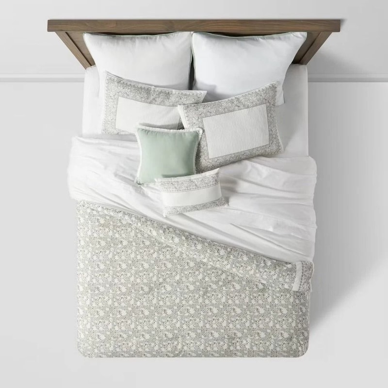 King Floral Comforter Set Green Threshold Luxury Bedding With Decorative Pillows And Bedskirt For 0