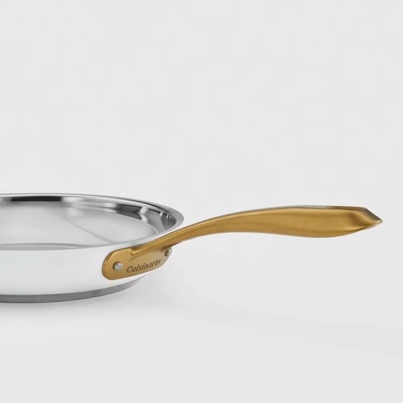 Matte White Stainless Steel Cookware Set Brushed Gold Handles Even Heating Oven Safe 8