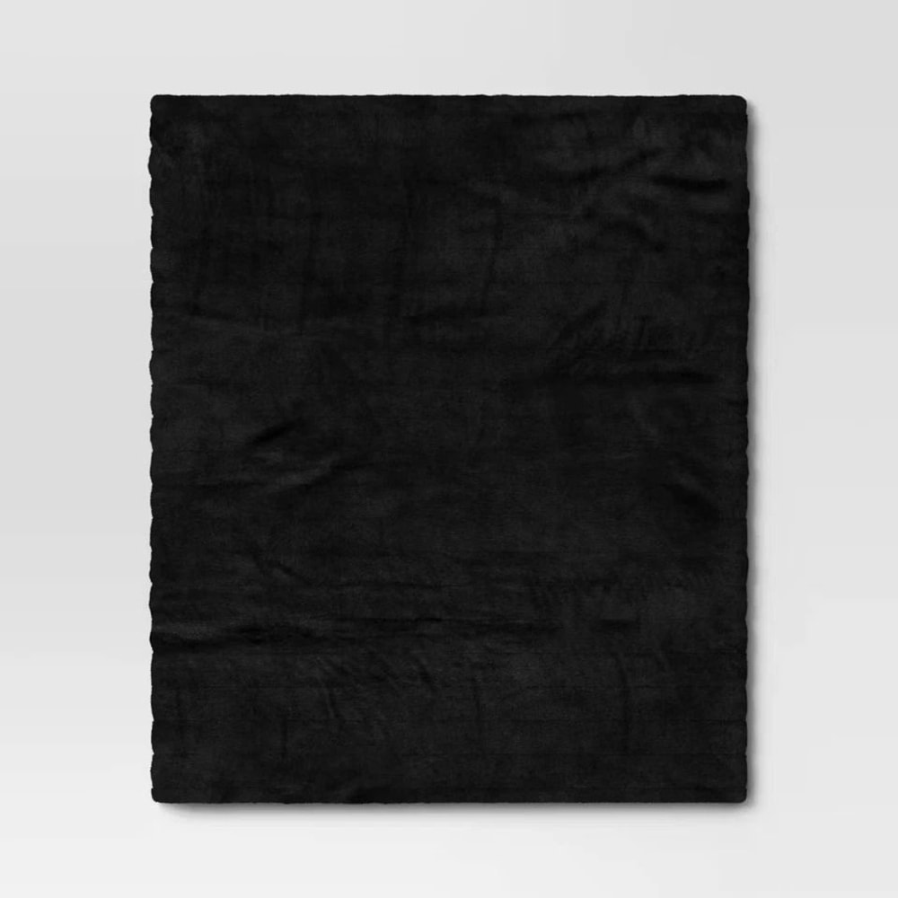 Black Faux Fur Throw Channel FauxFur Blanket For Couch Threshold FauxFur Throw Plush And Cozy Black 2