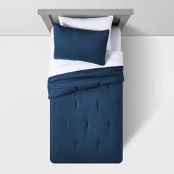 navy twin seersucker comforter set by pillowfort, cozy comforter and sham, lightweight polyester fabric