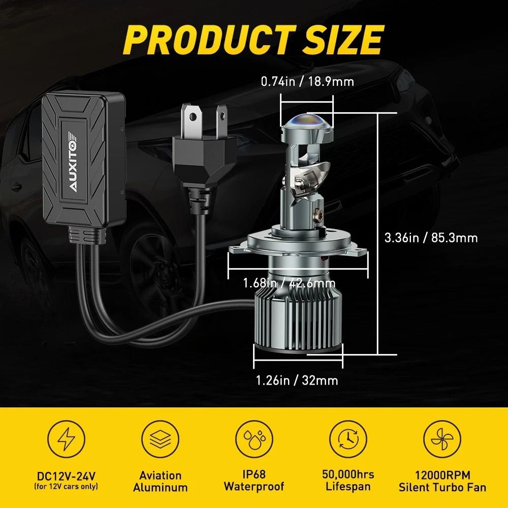 Super Bright 4 LED Headlight Bulbs Kit White Light HighLow Beam Waterproof 360 Adjustable Efficient 6