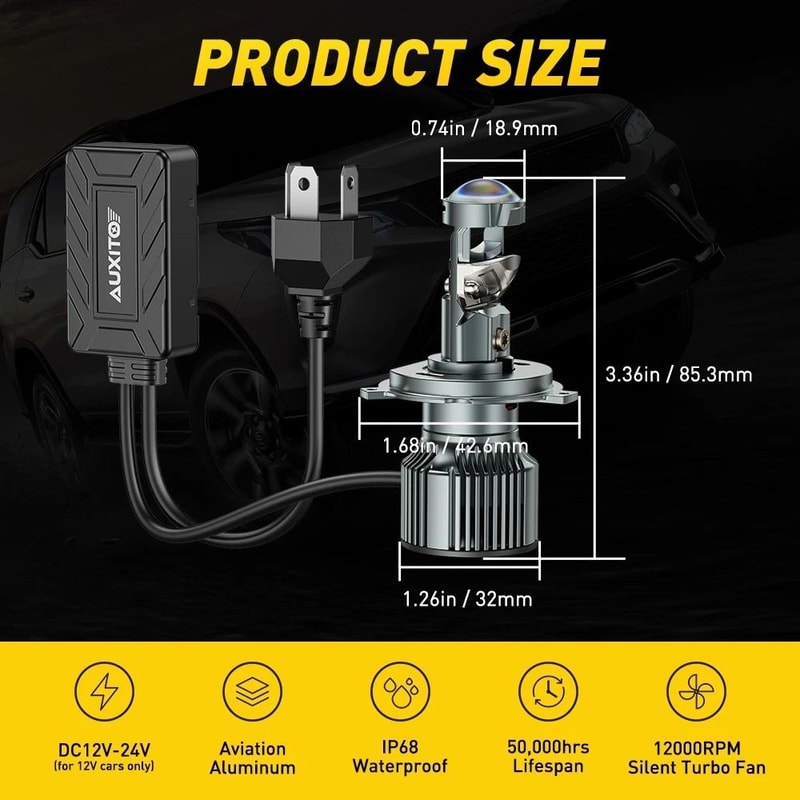 Super Bright 4 LED Headlight Bulbs Kit White Light HighLow Beam Waterproof 360 Adjustable Efficient 6