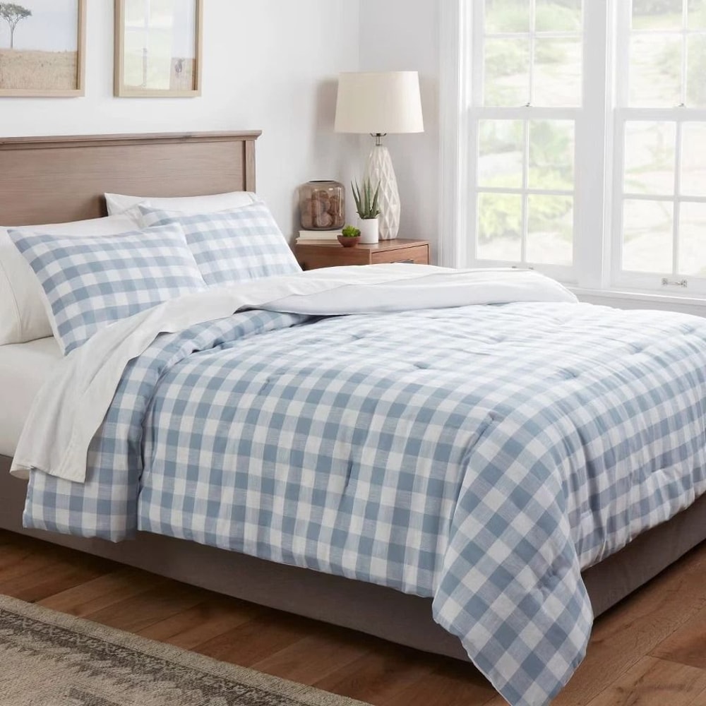Cotton Gingham Comforter Set Threshold AllSeason Comfort Breathable Comforter Pillow Shams 2